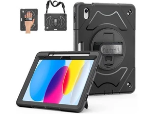 Case for iPad 10th Generation 2022 Case 10.9 Inch A2757/A2777 Military Grade Heavy Duty Shockproof Cover Full Body Protection 360° Rotating Stand Adjustable Hand Strap Detachable Shoulder Strap Black Case for iPad 10th Generation 2022 Case 10.9 Inch A2757/A2777 Military Grade Heavy Duty Shockproof Cover Full Body Protection 360° Rotating Stand Adjustable Hand Strap Detachable Shoulder Strap Black