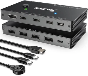 2 Port USB-C KVM Switch Type-C KVM Switcher 4K 60Hz Video 87W PD Fast Charging Driver-Free One-Button Switching for 2 Computers to Share One Monitor Keyboard Mouse & USB Peripherals 2 Port USB-C KVM Switch Type-C KVM Switcher 4K 60Hz Video 87W PD Fast Charging Driver-Free One-Button Switching for 2 Computers to Share One Monitor Keyboard Mouse & USB Peripherals
