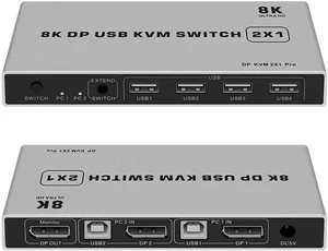2 Port DisplayPort 1.4 KVM Switch USB DP KVM Switcher 8K@60Hz 4K@144Hz for 2 PCs Share One Monitor Keyboard & Mouse One Button Switching Plug-and-Play No Extra Drivers High Bandwidth DP Signal 2 Port DisplayPort 1.4 KVM Switch USB DP KVM Switcher 8K@60Hz 4K@144Hz for 2 PCs Share One Monitor Keyboard & Mouse One Button Switching Plug-and-Play No Extra Drivers High Bandwidth DP Signal