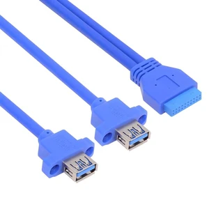 Dual Port USB 3.0 Type-A Panel Mount Adapter Cable 20Pin/19Pin Motherboard Header to 2 Female Ports Front Panel Extension with 2 Screw Holes 5Gbps Data Transfer 50cm Dual Port USB 3.0 Type-A Panel Mount Adapter Cable 20Pin/19Pin Motherboard Header to 2 Female Ports Front Panel Extension with 2 Screw Holes 5Gbps Data Transfer 50cm