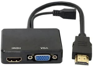 Dual Display Video Adapter HDMI Input to VGA and HDMI Female Splitter Converter with 3.5mm Audio Jack Plug-and-Play Synchronized Output for Windows PC Monitor HDTV Projector Dual Display Video Adapter HDMI Input to VGA and HDMI Female Splitter Converter with 3.5mm Audio Jack Plug-and-Play Synchronized Output for Windows PC Monitor HDTV Projector