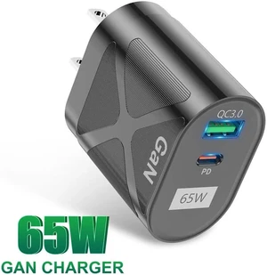 65W GaN USB C Wall Charger Adapter PD 3.0 Type C Charging Block with USB A Port Fast Dual Port Power Supply for iPhone Pro Samsung MacBook Pro/Air iPad Laptops Dell XPS 13 Black 65W GaN USB C Wall Charger Adapter PD 3.0 Type C Charging Block with USB A Port Fast Dual Port Power Supply for iPhone Pro Samsung MacBook Pro/Air iPad Laptops Dell XPS 13 Black