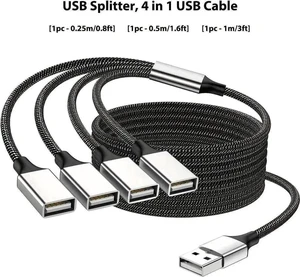 USB 1 Male to 4 Female Splitter Cable 0.8FT 4-Port USB Hub Adapter for MacBook Laptop Car Xbox Plug and Play Multi-Device Connector for Flash Drive and External Hard Drive Short Cable USB 1 Male to 4 Female Splitter Cable 0.8FT 4-Port USB Hub Adapter for MacBook Laptop Car Xbox Plug and Play Multi-Device Connector for Flash Drive and External Hard Drive Short Cable