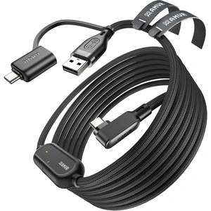 VR Link Cable with Charging 16FT/5M USB 3.0 A to C Adapter 5Gbps High-Speed Data Transfer Nylon Braided Cable 36W Charging Port L-Shaped USB-C Connector Play While Charging PC VR Gaming Accessory VR Link Cable with Charging 16FT/5M USB 3.0 A to C Adapter 5Gbps High-Speed Data Transfer Nylon Braided Cable 36W Charging Port L-Shaped USB-C Connector Play While Charging PC VR Gaming Accessory