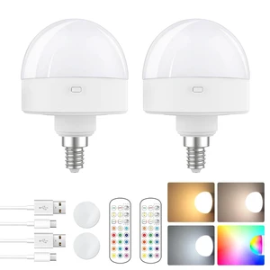 Rechargeable E12 LED Light Bulb Wireless Battery Operated Puck Light for Wall Sconce with Remote Control Timer 15 Colors 10-100% Dimmable Magnetic Detachable Base Type-C Charging Non-Hardwired Rechargeable E12 LED Light Bulb Wireless Battery Operated Puck Light for Wall Sconce with Remote Control Timer 15 Colors 10-100% Dimmable Magnetic Detachable Base Type-C Charging Non-Hardwired