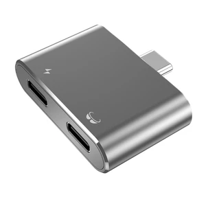 AJ-DONG-USBC-2IN1-4K60 USB-C 2-in-1 Video Splitter Hub Type-C Alt-Mode Adapter 4K@60Hz Video Output USB-C PD 100W Pass-Through Charging Adapter for AR Glasses Switch Console Laptop Tablet Grey AJ-DONG-USBC-2IN1-4K60 USB-C 2-in-1 Video Splitter Hub Type-C Alt-Mode Adapter 4K@60Hz Video Output USB-C PD 100W Pass-Through Charging Adapter for AR Glasses Switch Console Laptop Tablet Grey