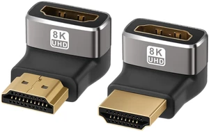 HDMI 2.1 Right Angle Adapter 8K@60Hz 4K@120Hz Up and Down 90 Degree HDMI Male to Female L-Shaped Connector Extender with ARC VRR HDR for Google Chrome Cast Wall TV Laptop PC 2 Pack HDMI 2.1 Right Angle Adapter 8K@60Hz 4K@120Hz Up and Down 90 Degree HDMI Male to Female L-Shaped Connector Extender with ARC VRR HDR for Google Chrome Cast Wall TV Laptop PC 2 Pack