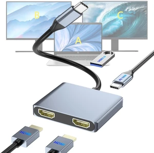 USB-C Dual HDMI Adapter 4K@30Hz 4-in-1 USB-C Hub with USB 3.0 5Gbps and 100W PD Dual Monitor Display Adapter for DP Alt Mode Devices Windows Dual Extended Displays macOS SST Mirror Mode USB-C Dual HDMI Adapter 4K@30Hz 4-in-1 USB-C Hub with USB 3.0 5Gbps and 100W PD Dual Monitor Display Adapter for DP Alt Mode Devices Windows Dual Extended Displays macOS SST Mirror Mode