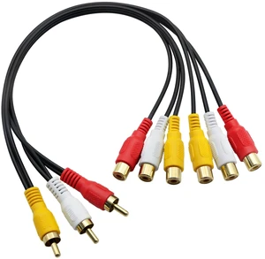 3 RCA Male to 6 RCA Female Audio Video Splitter Cable Composite AV Extension Adapter Cable with Gold-Plated Color-Coded Connectors for TV Monitor DVD Player and RCA Devices Black 1FT 3 RCA Male to 6 RCA Female Audio Video Splitter Cable Composite AV Extension Adapter Cable with Gold-Plated Color-Coded Connectors for TV Monitor DVD Player and RCA Devices Black 1FT