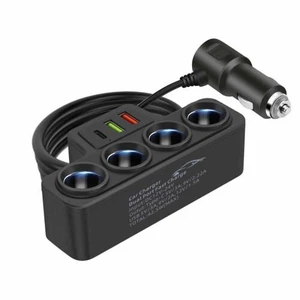 4in1 Car Cigarette Lighter Adapter with 4 Sockets QC3.0 USB3.1A PD Fast Charging Power Adapter 12-24V 120W Vehicle Charger with Built-in Fuse Double-Sided Adhesive Mount ABS Black 60cm Cable 4in1 Car Cigarette Lighter Adapter with 4 Sockets QC3.0 USB3.1A PD Fast Charging Power Adapter 12-24V 120W Vehicle Charger with Built-in Fuse Double-Sided Adhesive Mount ABS Black 60cm Cable