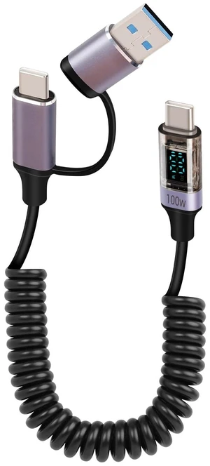 100W PD 2 in 1 Coiled USB C Charging Cable USB A to USB C and USB C to USB C Fast Charge Cord with LED Power Display 5A 480Mbps Data Transfer Stretchable PVC Aluminum Alloy Cable 100W PD 2 in 1 Coiled USB C Charging Cable USB A to USB C and USB C to USB C Fast Charge Cord with LED Power Display 5A 480Mbps Data Transfer Stretchable PVC Aluminum Alloy Cable