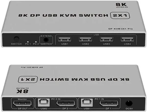 2 Port DisplayPort 1.4 KVM Switch USB DP KVM Switcher 8K@60Hz 4K@144Hz for 2 PCs Share One Monitor Keyboard & Mouse One Button Switching Plug-and-Play No Extra Drivers High Bandwidth DP Signal 2 Port DisplayPort 1.4 KVM Switch USB DP KVM Switcher 8K@60Hz 4K@144Hz for 2 PCs Share One Monitor Keyboard & Mouse One Button Switching Plug-and-Play No Extra Drivers High Bandwidth DP Signal