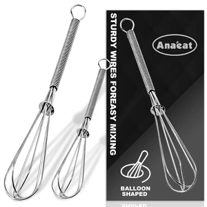 Mini Stainless Steel Whisk Set 1 MM Thick Wire Egg Beater Small Kitchen Mixing Whisk for Coffee Sauces Cream and Beverages Portable Dishwasher Safe 6" + 8" Set of 2 Mini Stainless Steel Whisk Set 1 MM Thick Wire Egg Beater Small Kitchen Mixing Whisk for Coffee Sauces Cream and Beverages Portable Dishwasher Safe 6" + 8" Set of 2