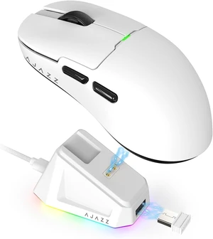 AJ159 Dual Mode Wireless Gaming Mouse 2.4G/USB-C 56g Lightweight PAW3395 Sensor 5 Programmable Buttons Up to 26K DPI 1000Hz Magnetic RGB Charging Dock For Windows PC/Laptop White
