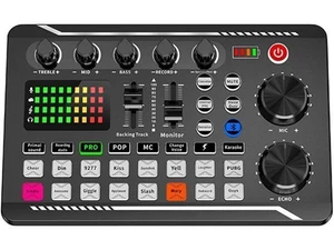 Sound Card Sound Mixer Board with Bluetooth-Compatible Wireless Accompaniment 16 Sound Effects LED Light Intelligent Noise Reduction and Bass Mid Treble Control for Phone Computer Live Streaming Sound Card Sound Mixer Board with Bluetooth-Compatible Wireless Accompaniment 16 Sound Effects LED Light Intelligent Noise Reduction and Bass Mid Treble Control for Phone Computer Live Streaming