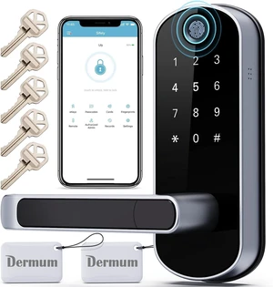 Smart Door Lock Keyless Entry Fingerprint Biometric Door Lock with Keypad Passcode Fob App and Physical Keys 6-in-1 Digital Door Lock for Front Door Remote Access Auto-Lock Reversible Handle Silver Smart Door Lock Keyless Entry Fingerprint Biometric Door Lock with Keypad Passcode Fob App and Physical Keys 6-in-1 Digital Door Lock for Front Door Remote Access Auto-Lock Reversible Handle Silver