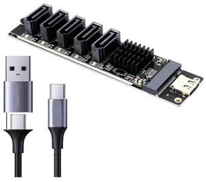 TYPE-C to SATA 3.0 Adapter Converter Card 5 Ports 6Gbps USB10G JM575+JMS580 SATA Expansion Card for SATA SSD and HDD Storage Expansion TYPE-C to SATA 3.0 Adapter Converter Card 5 Ports 6Gbps USB10G JM575+JMS580 SATA Expansion Card for SATA SSD and HDD Storage Expansion