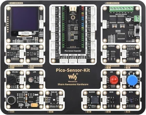 Entry-Level Sensor Kit with Pico Expansion Board 15 Electronic Modules LED Button & Buzzer Solderless PCB Castellated Hole Connections Compatible with Raspberry Pi Pico Boards