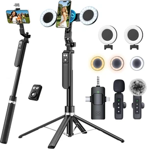Content Creator Essentials Vlogging Kit, Magnetic Tripod & 2 Lights 2 Mics Content Creator Essentials Vlogging Kit, Magnetic Tripod & 2 Lights 2 Mics