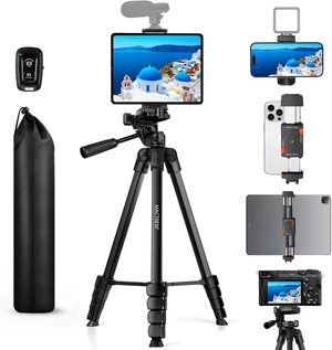 67" iPad Tripod Stand for Tablet Phone Camera with Remote Mount 67" iPad Tripod Stand for Tablet Phone Camera with Remote Mount