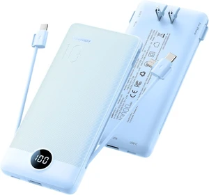Portable Charger Built-in Cables and Wall Plug, 10000mAh Slim USB C Power Bank, LED Display External Battery Pack Compatible with iPhone/Android & More (Blue) Portable Charger Built-in Cables and Wall Plug, 10000mAh Slim USB C Power Bank, LED Display External Battery Pack Compatible with iPhone/Android & More (Blue)