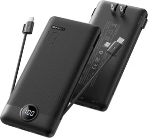 Portable Charger with Wall Plug, Slim USB C Power Bank with Built-in Cables, 10000mah LED Display External Battery Pack Compatible with iPhone/Android & More (Black) Portable Charger with Wall Plug, Slim USB C Power Bank with Built-in Cables, 10000mah LED Display External Battery Pack Compatible with iPhone/Android & More (Black)