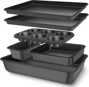 Baking Pans Set, Nonstick Bakeware Sets, Oven Pans for Cooking, 6 Pieces Baking Sheets Set Including Cookie Sheet, Deep Roaster Pan, Square Pan, Loaf Pan, Muffin Pan, Carbon Steel Baking Set Baking Pans Set, Nonstick Bakeware Sets, Oven Pans for Cooking, 6 Pieces Baking Sheets Set Including Cookie Sheet, Deep Roaster Pan, Square Pan, Loaf Pan, Muffin Pan, Carbon Steel Baking Set