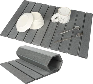 Large Stone Dish Drying Mat for Kitchen Counter, Eco-friendly, Instant Drying Pad,Diatomaceous Earth Water Absorbing Mat, Foldable and Super Absorbent Dish Drying Stone Mat, 24"×16", Dark Gray Large Stone Dish Drying Mat for Kitchen Counter, Eco-friendly, Instant Drying Pad,Diatomaceous Earth Water Absorbing Mat, Foldable and Super Absorbent Dish Drying Stone Mat, 24"×16", Dark Gray
