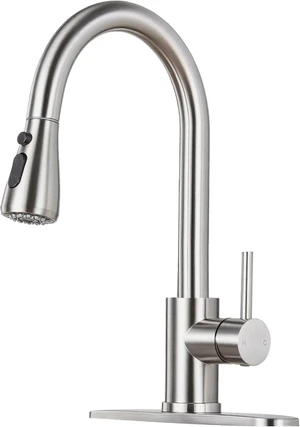 Brushed Nickel Kitchen Faucet with Pull Down Sprayer and Deck Plate Brushed Nickel Kitchen Faucet with Pull Down Sprayer and Deck Plate