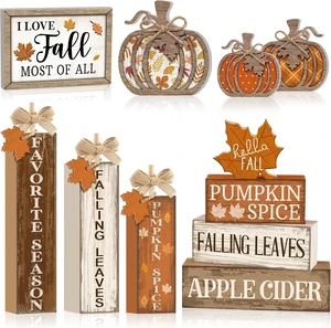 11 Pcs Fall Decor Wooden Maple Leaf Pumpkin Tiered Tray Decor 11 Pcs Fall Decor Wooden Maple Leaf Pumpkin Tiered Tray Decor