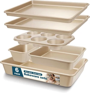 Baking Pans Set, Nonstick Stackable Bakeware Sets, Oven Pans for Cooking, 6 Pieces Baking Sheets Set Including Cookie Sheet, Deep Roaster Pan, Square Pan, Loaf Pan, Muffin Pan, Carbon Steel Baking Pans Set, Nonstick Stackable Bakeware Sets, Oven Pans for Cooking, 6 Pieces Baking Sheets Set Including Cookie Sheet, Deep Roaster Pan, Square Pan, Loaf Pan, Muffin Pan, Carbon Steel