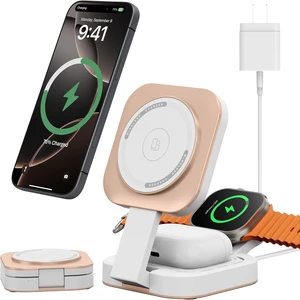 3 in 1 Mini Foldable Charging Station for Devices, Wireless Charger Stand for Magsafe for iPhone 17/Air/16/15/14/13/12 Series, Watch Series, AirPods pro/2/3/4, Gifts for Women Men (Golden) 3 in 1 Mini Foldable Charging Station for Devices, Wireless Charger Stand for Magsafe for iPhone 17/Air/16/15/14/13/12 Series, Watch Series, AirPods pro/2/3/4, Gifts for Women Men (Golden)