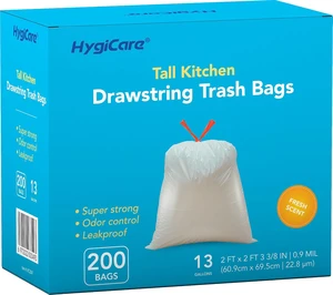 13 Gallon Tall Kitchen Trash Bags, Fresh Scent 200 Count Drawstring Garbage Bags, Pre-Separated, Odor Control, Ultra Strong, Leakproof, Sturdy, White 13 Gallon Tall Kitchen Trash Bags, Fresh Scent 200 Count Drawstring Garbage Bags, Pre-Separated, Odor Control, Ultra Strong, Leakproof, Sturdy, White