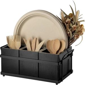 Silverware Caddy Black Wood Silverware Holder Paper Plate Dispenser Silverware Caddy Black Wood Silverware Holder Paper Plate Dispenser