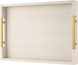 Beige Faux Leather Serving Tray with Handles Large Decorative Tray for Coffee Table, Ottoman, Living Room, Bathroom Home Decor Beige Faux Leather Serving Tray with Handles Large Decorative Tray for Coffee Table, Ottoman, Living Room, Bathroom Home Decor