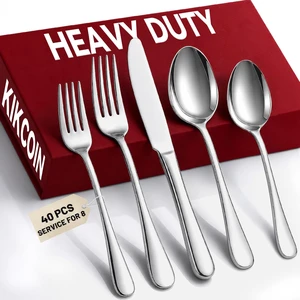 40 Pack Silverware Set for 8, Food-Grade Stainless Steel Flatware Set, Heavy Duty Mirror Polished Cutlery Utensils Set with Knives Spoons and Forks Set for Home Kitchen Restaurant Wedding 40 Pack Silverware Set for 8, Food-Grade Stainless Steel Flatware Set, Heavy Duty Mirror Polished Cutlery Utensils Set with Knives Spoons and Forks Set for Home Kitchen Restaurant Wedding