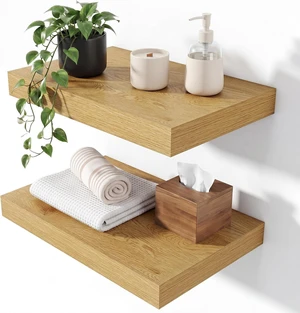 Floating Shelves 15.7" W x 10.3" D Oak Set of 2 Floating Shelves 15.7" W x 10.3" D Oak Set of 2