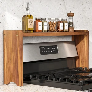 Wood Over The Stove Spice Shelf, 31.5 Inch Solid Acacia Wood Rack Wood Over The Stove Spice Shelf, 31.5 Inch Solid Acacia Wood Rack