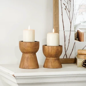Farmhouse Wooden Pillar Candle Holders Set of 2, Mantel Decor Farmhouse Wooden Pillar Candle Holders Set of 2, Mantel Decor