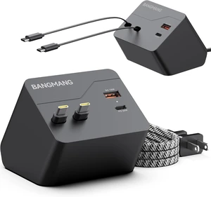 4 in 1 Retractable Charger Station with Dual USB C Cables, Black 4 in 1 Retractable Charger Station with Dual USB C Cables, Black