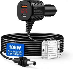 3-in-1 Starlink Mini Car Adapter, 105W Boost Car Charger, Dual USB, Display 3-in-1 Starlink Mini Car Adapter, 105W Boost Car Charger, Dual USB, Display