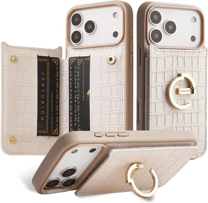 for iPhone 17 Pro Max Wallet Case with Card Holder and Ring Beige for iPhone 17 Pro Max Wallet Case with Card Holder and Ring Beige