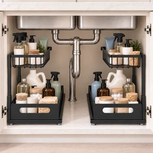 Under Sink Organizer, 2-Tier Pull-Out Metal Drawer, 2 Pack Under Sink Organizer, 2-Tier Pull-Out Metal Drawer, 2 Pack