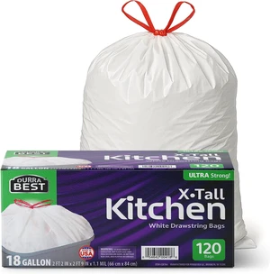 Heavy-Duty Trash Bags 120 count, 18 Gallon White, Ultra Thick Drawstring Garbage Bags Leak-Resistant for Home & Commercial Use, Big Trash Bags, Made in USA Heavy-Duty Trash Bags 120 count, 18 Gallon White, Ultra Thick Drawstring Garbage Bags Leak-Resistant for Home & Commercial Use, Big Trash Bags, Made in USA