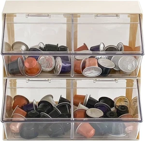 Large Coffee Pod and Tea Bags Organizer with Lid, White Large Coffee Pod and Tea Bags Organizer with Lid, White