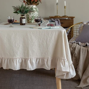 Retro Farmhouse Ruffle Tablecloth Cotton Flounces Trim Washable Table Cover Tablecloths for Rectangle Table Baby Shower Kitchen Party Wedding Decor 60''x84'' Retro Farmhouse Ruffle Tablecloth Cotton Flounces Trim Washable Table Cover Tablecloths for Rectangle Table Baby Shower Kitchen Party Wedding Decor 60''x84''
