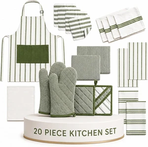 20Pc Kitchen Towels and Dishcloths Sets, Kitchen Essentials For Home- Green 20Pc Kitchen Towels and Dishcloths Sets, Kitchen Essentials For Home- Green