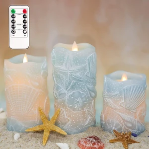 Ocean Flameless Candles with Remote Carved Seashell Real Wax Flicker Battery Operated Candles for Home Party Wedding Nautical Summer Christmas Decor - Set of 3(Blue) Ocean Flameless Candles with Remote Carved Seashell Real Wax Flicker Battery Operated Candles for Home Party Wedding Nautical Summer Christmas Decor - Set of 3(Blue)