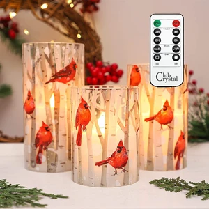 Christmas Flameless Candles with Remote, Cardinal Theme Christmas Flameless Candles with Remote, Cardinal Theme