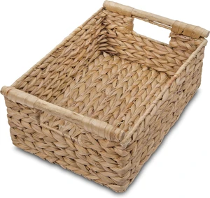 Hyacinth Medium Wicker Basket 13.6x9.5x5.6" - With Handle, Living Room Decor, Rectangular Design Hyacinth Medium Wicker Basket 13.6x9.5x5.6" - With Handle, Living Room Decor, Rectangular Design